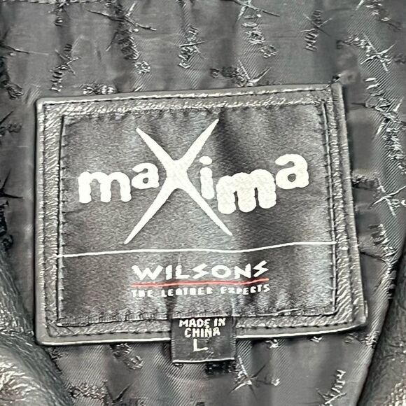 Wilson’s Leather Maxima vintage black leather belted button up jacket size L - Picture 12 of 16